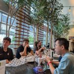 Workshop team enjoying lunch together during a break at the AAPT 2024 Summer Conference.